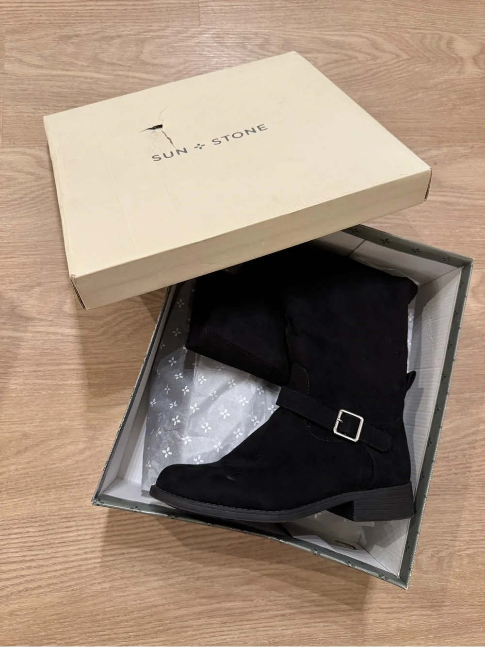 Sun + Stone Black Over-the-Knee Buckle Boots